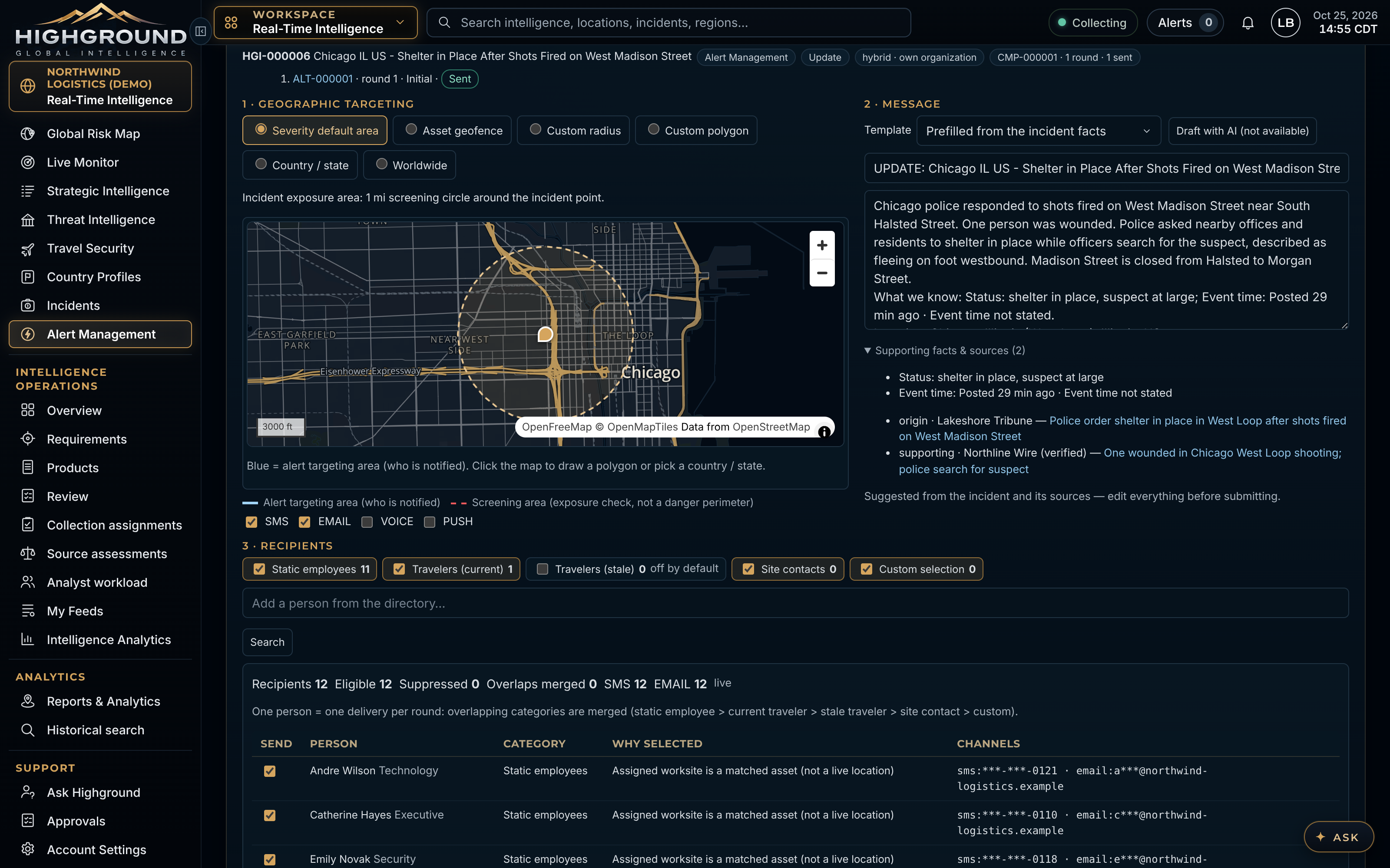 Highground alert composer: audience selection, message and human send